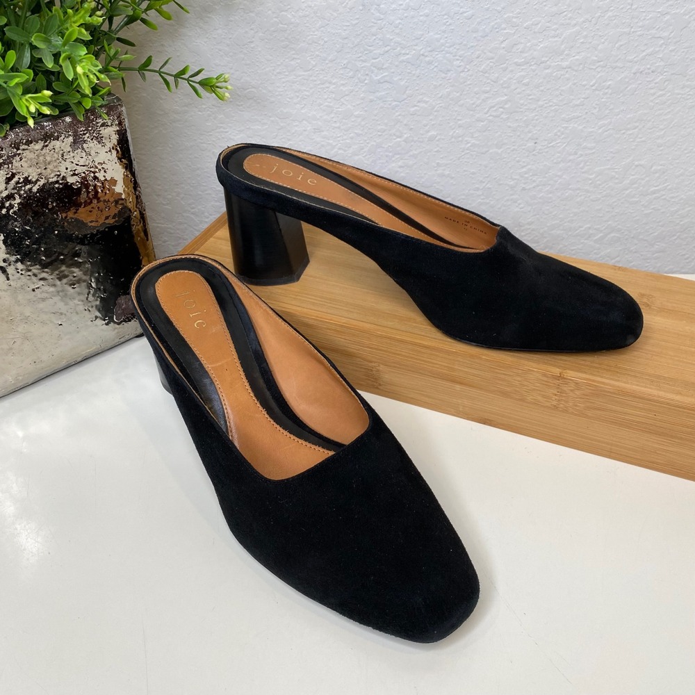 Joie Rennie Mules Womens Black Suede Square Toe Block Heel Minimalist 38EU 7.5US